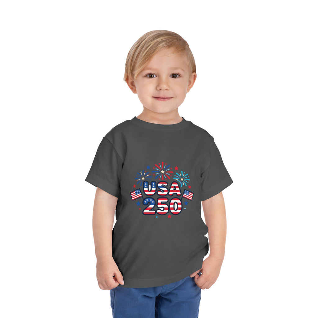 USA 250 Toddler Tee — Patriotic 4th of July Fireworks Shirt