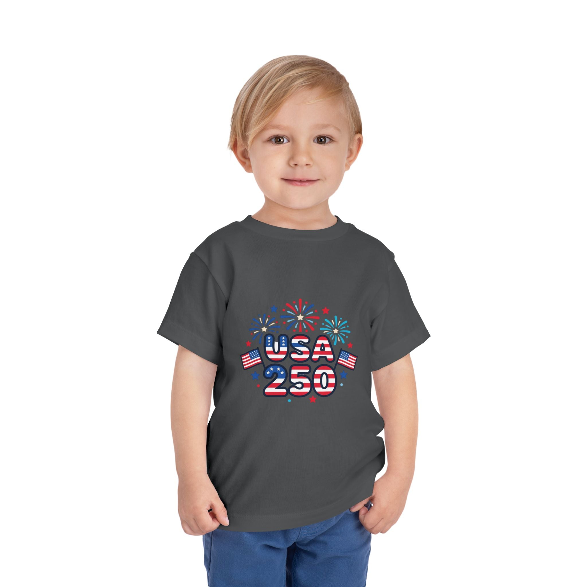 USA 250 Toddler Tee — Patriotic 4th of July Fireworks Shirt