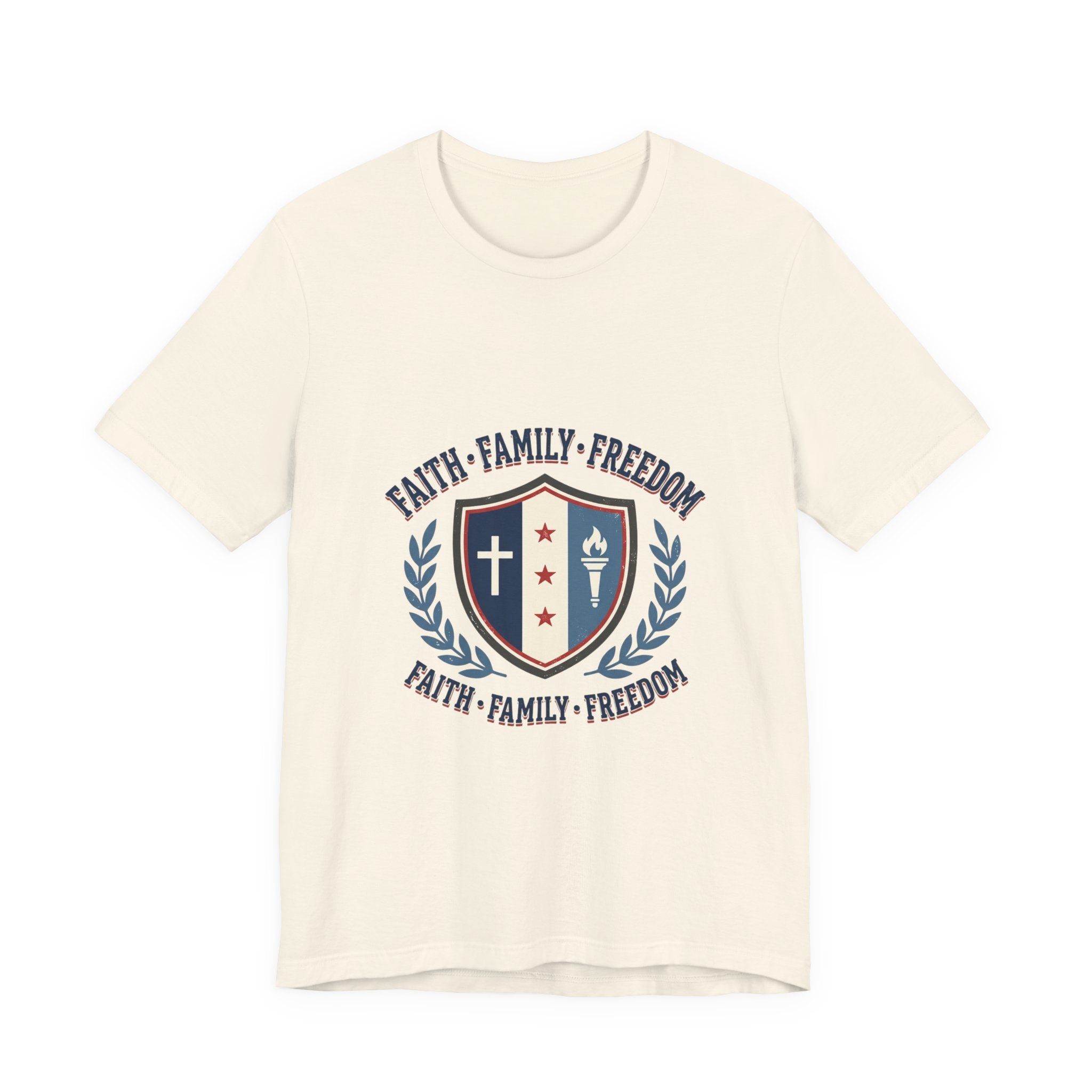 Faith • Family • Freedom Shield Tee | Patriotic, Faith-Based July 4th Vintage Americana