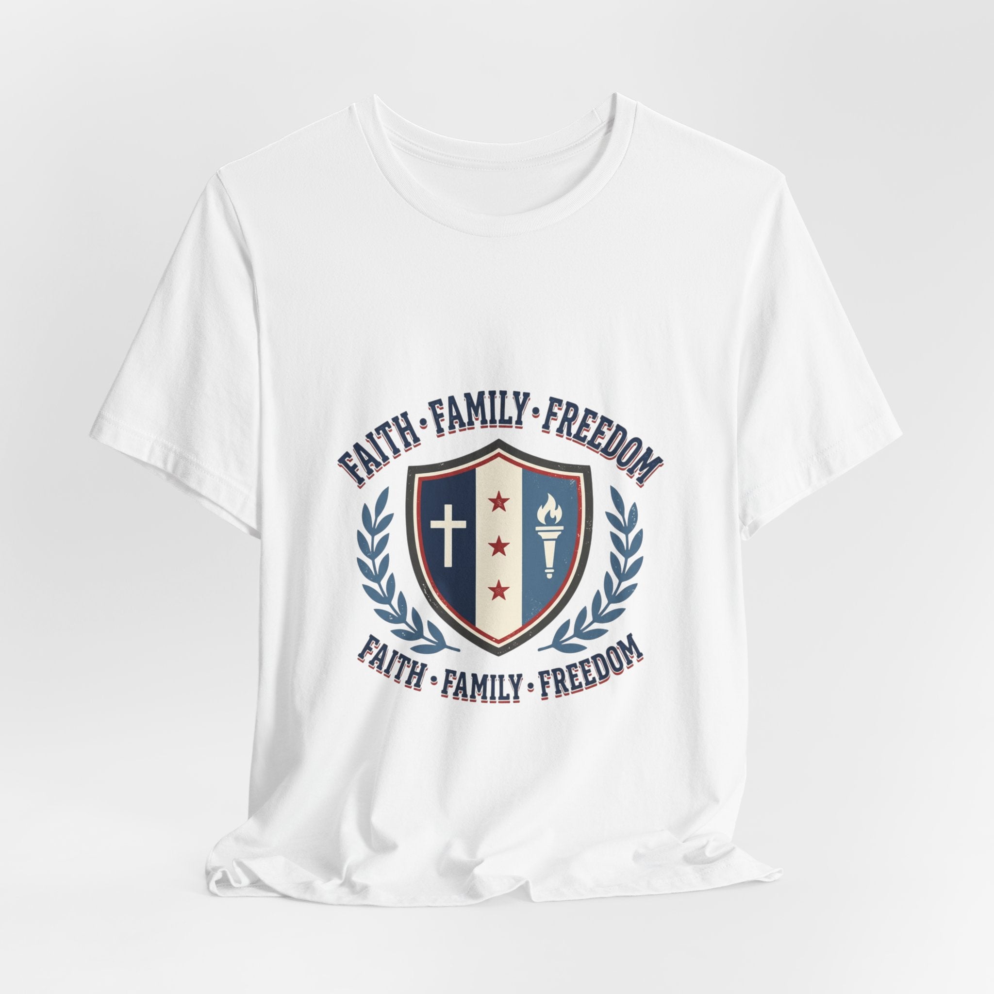 Faith • Family • Freedom Shield Tee | Patriotic, Faith-Based July 4th Vintage Americana