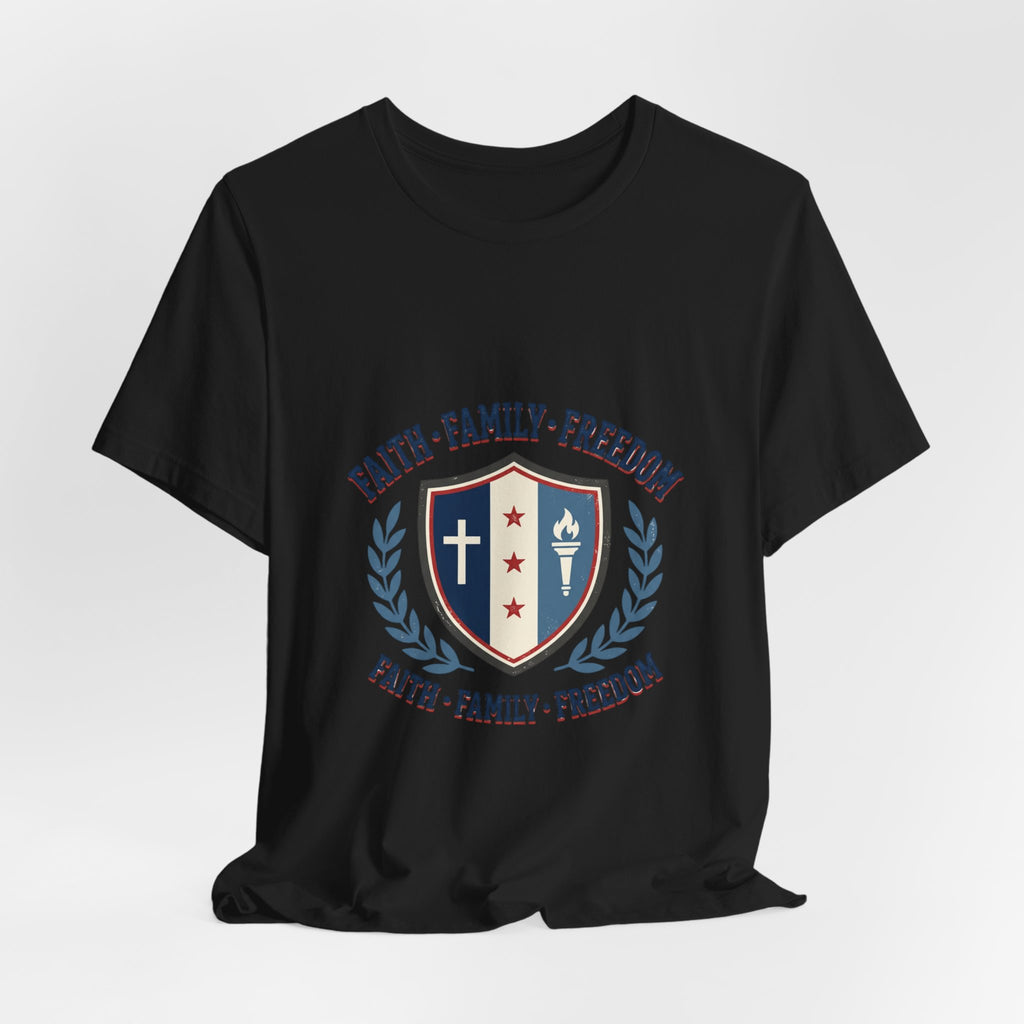 Faith • Family • Freedom Shield Tee | Patriotic, Faith-Based July 4th Vintage Americana