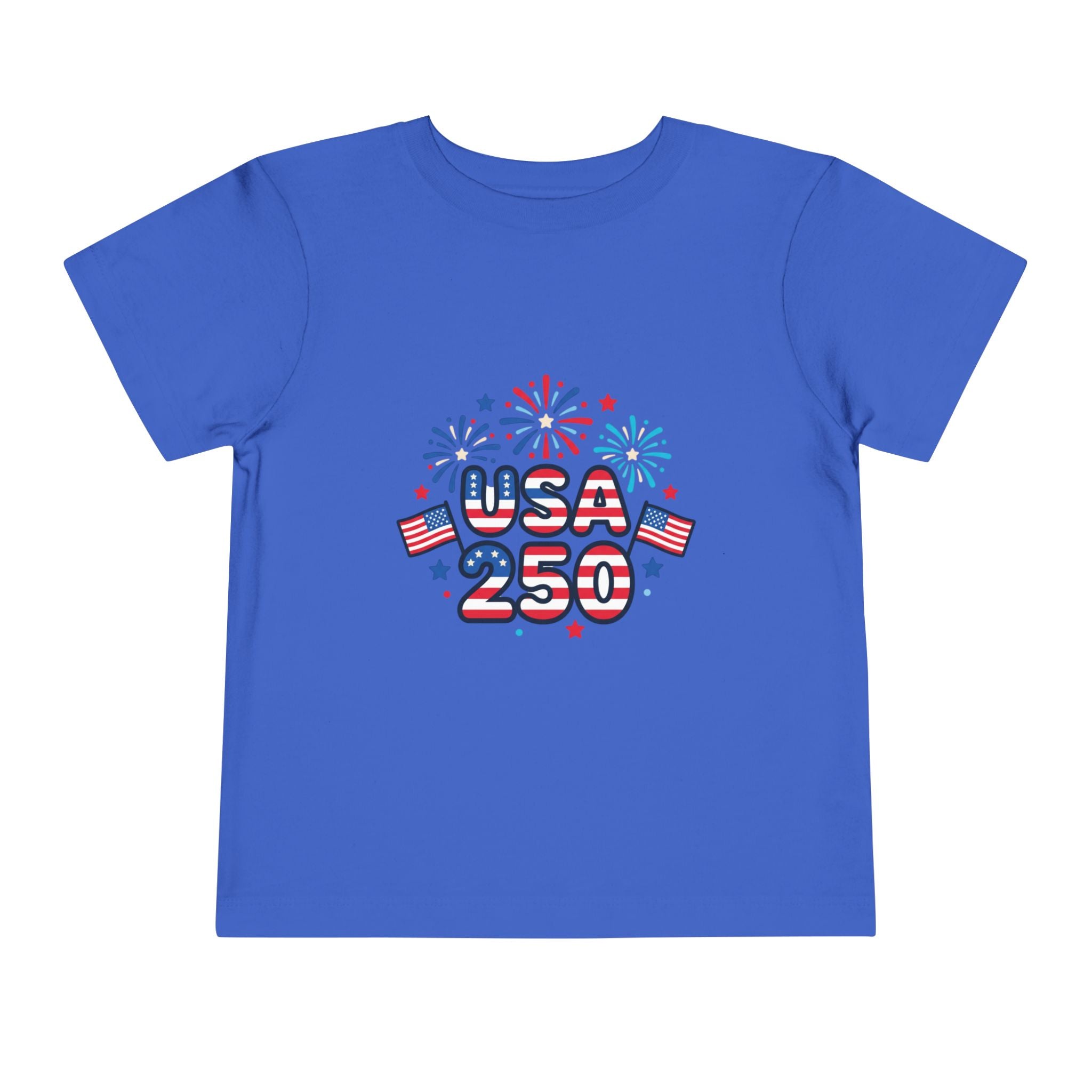 USA 250 Toddler Tee — Patriotic 4th of July Fireworks Shirt