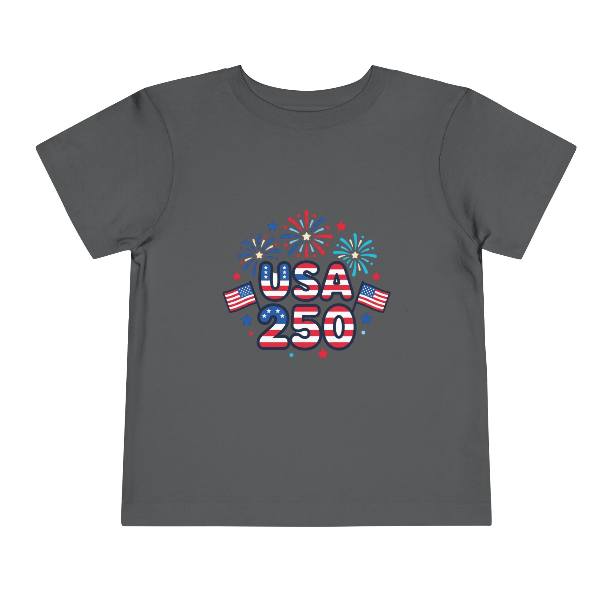 USA 250 Toddler Tee — Patriotic 4th of July Fireworks Shirt