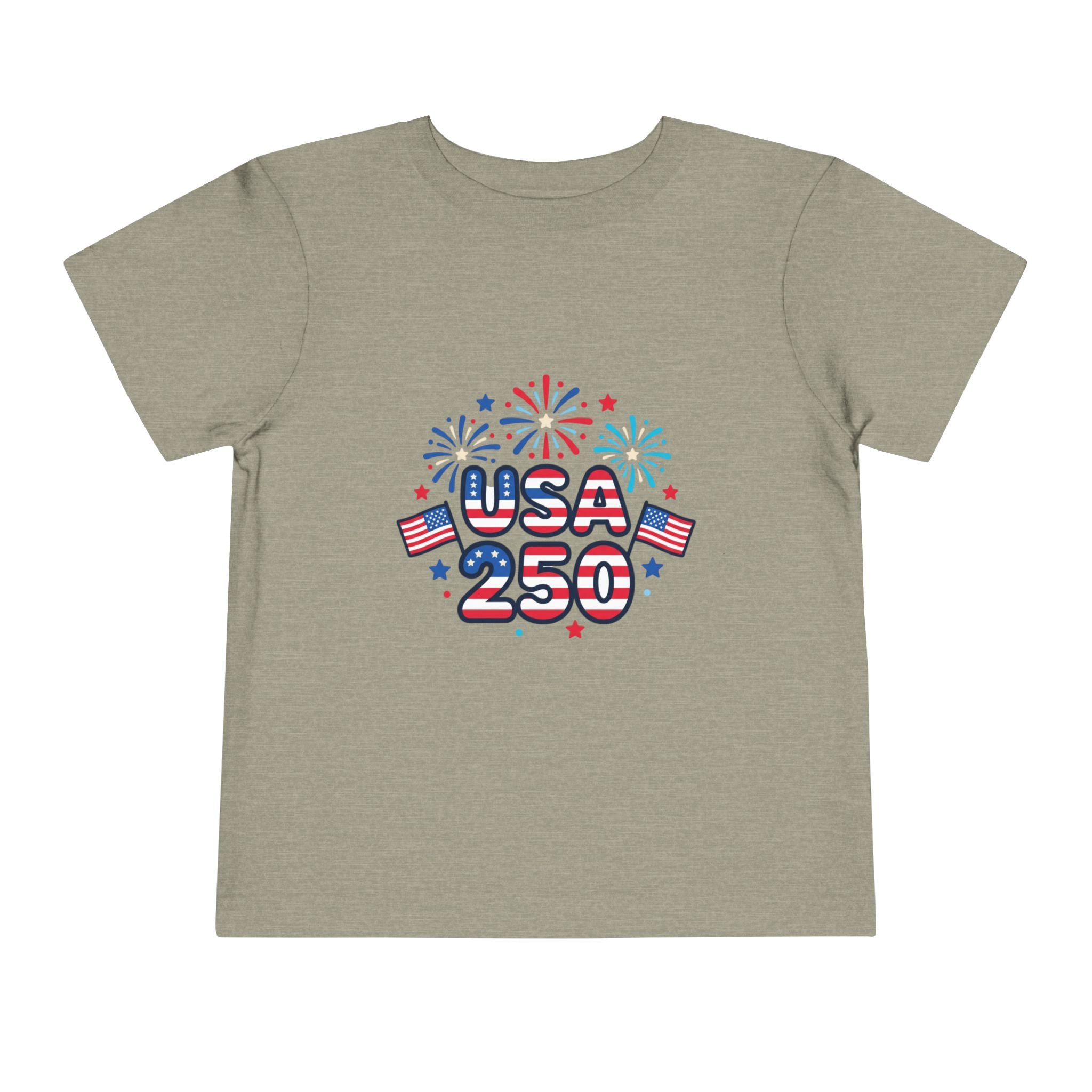 USA 250 Toddler Tee — Patriotic 4th of July Fireworks Shirt