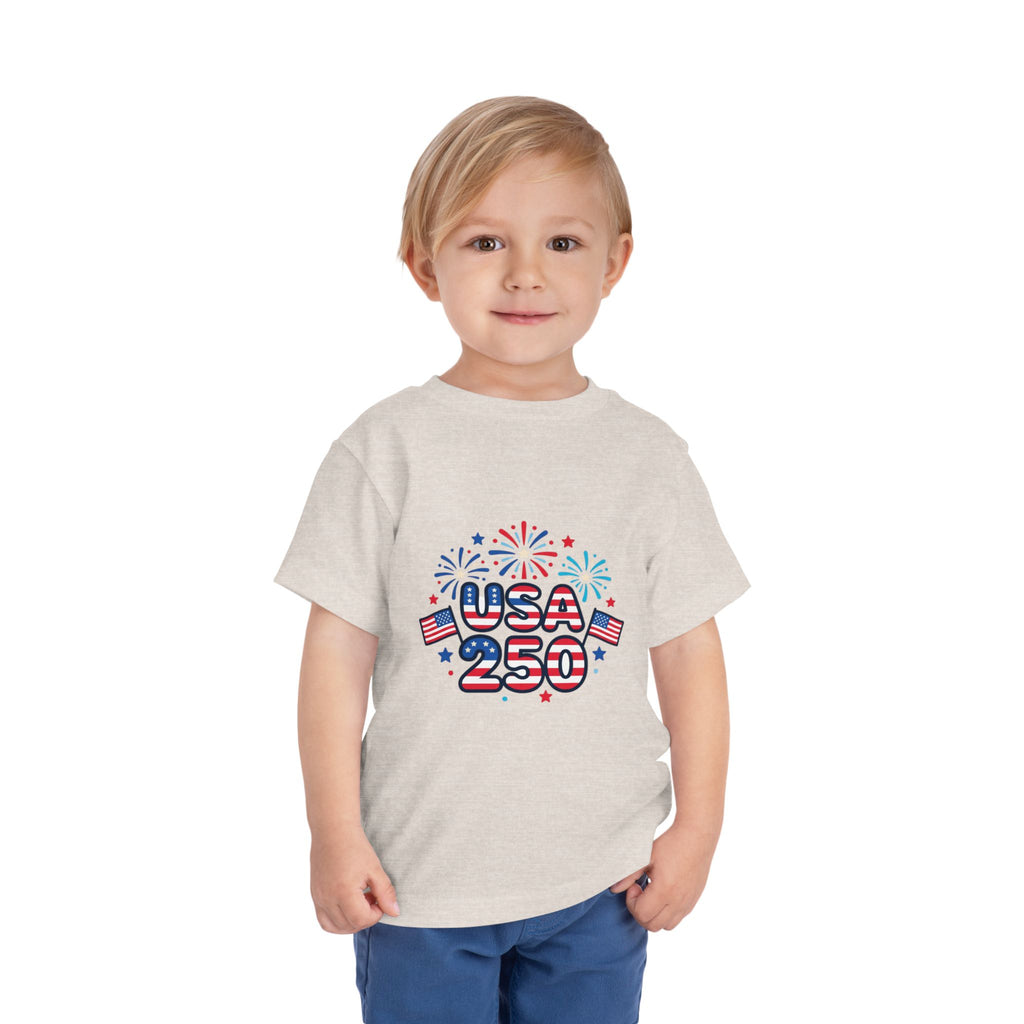 USA 250 Toddler Tee — Patriotic 4th of July Fireworks Shirt
