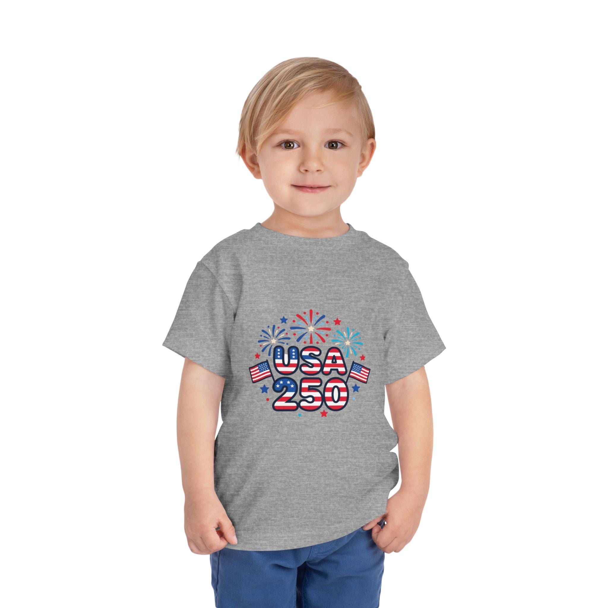 USA 250 Toddler Tee — Patriotic 4th of July Fireworks Shirt