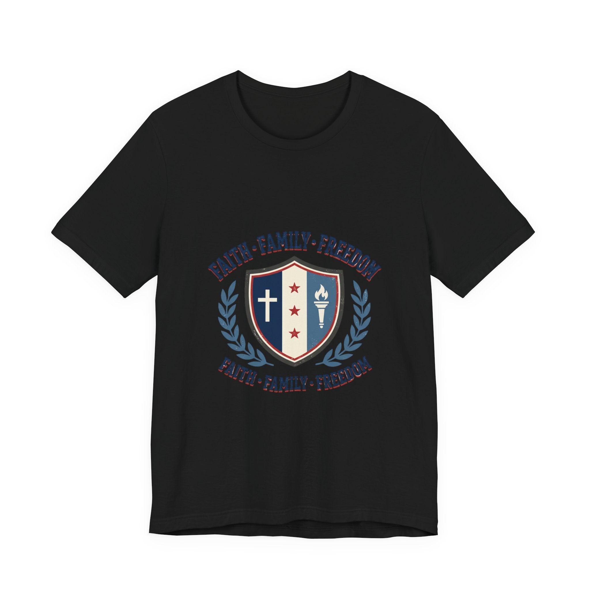 Faith • Family • Freedom Shield Tee | Patriotic, Faith-Based July 4th Vintage Americana