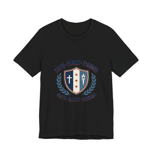 Faith • Family • Freedom Shield Tee | Patriotic, Faith-Based July 4th Vintage Americana