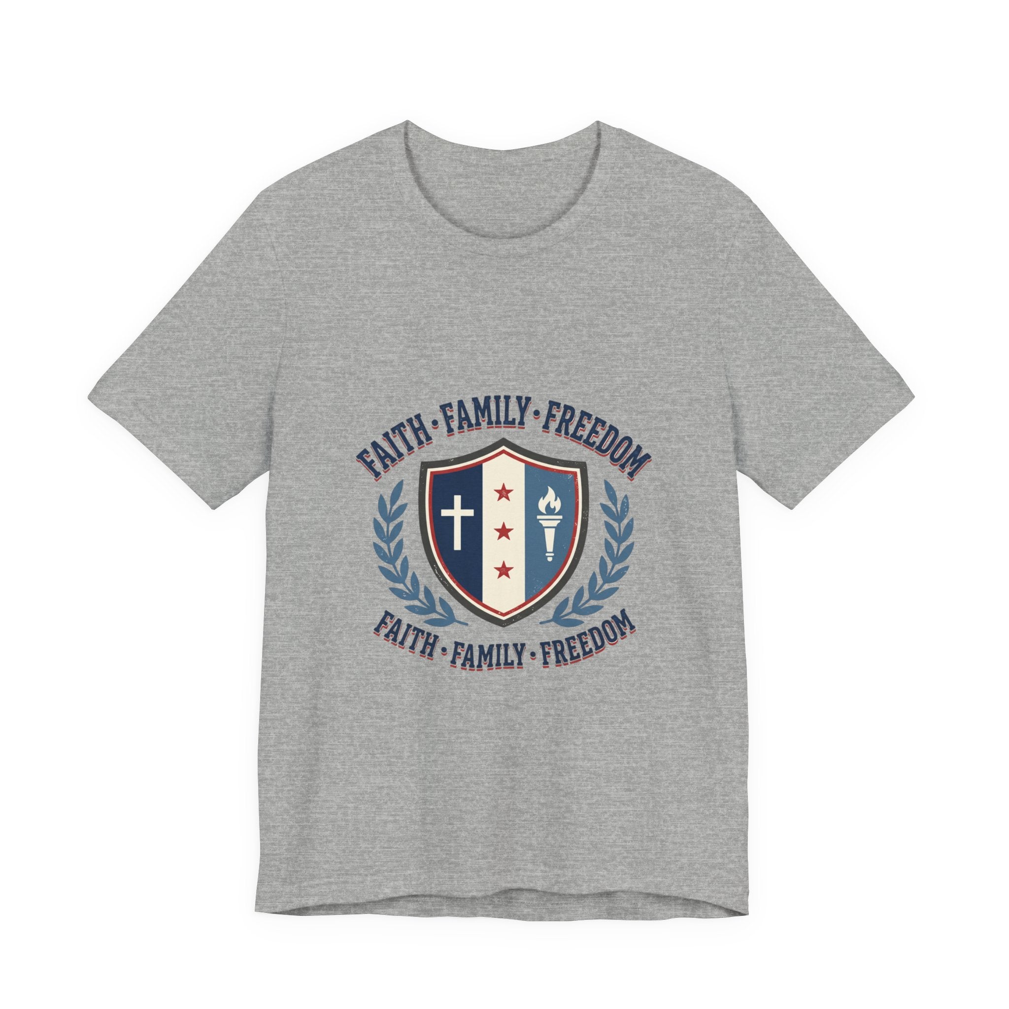 Faith • Family • Freedom Shield Tee | Patriotic, Faith-Based July 4th Vintage Americana