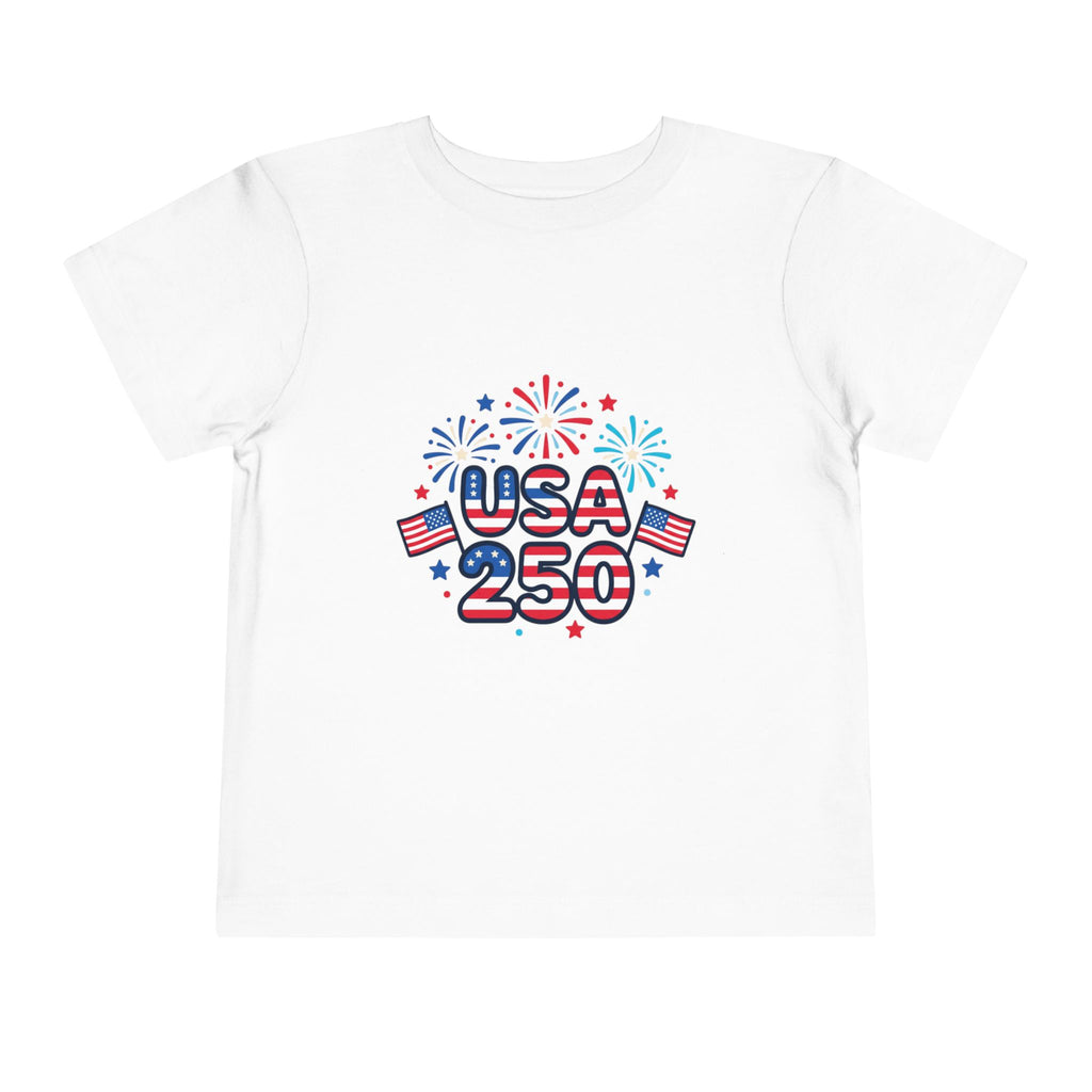 USA 250 Toddler Tee — Patriotic 4th of July Fireworks Shirt