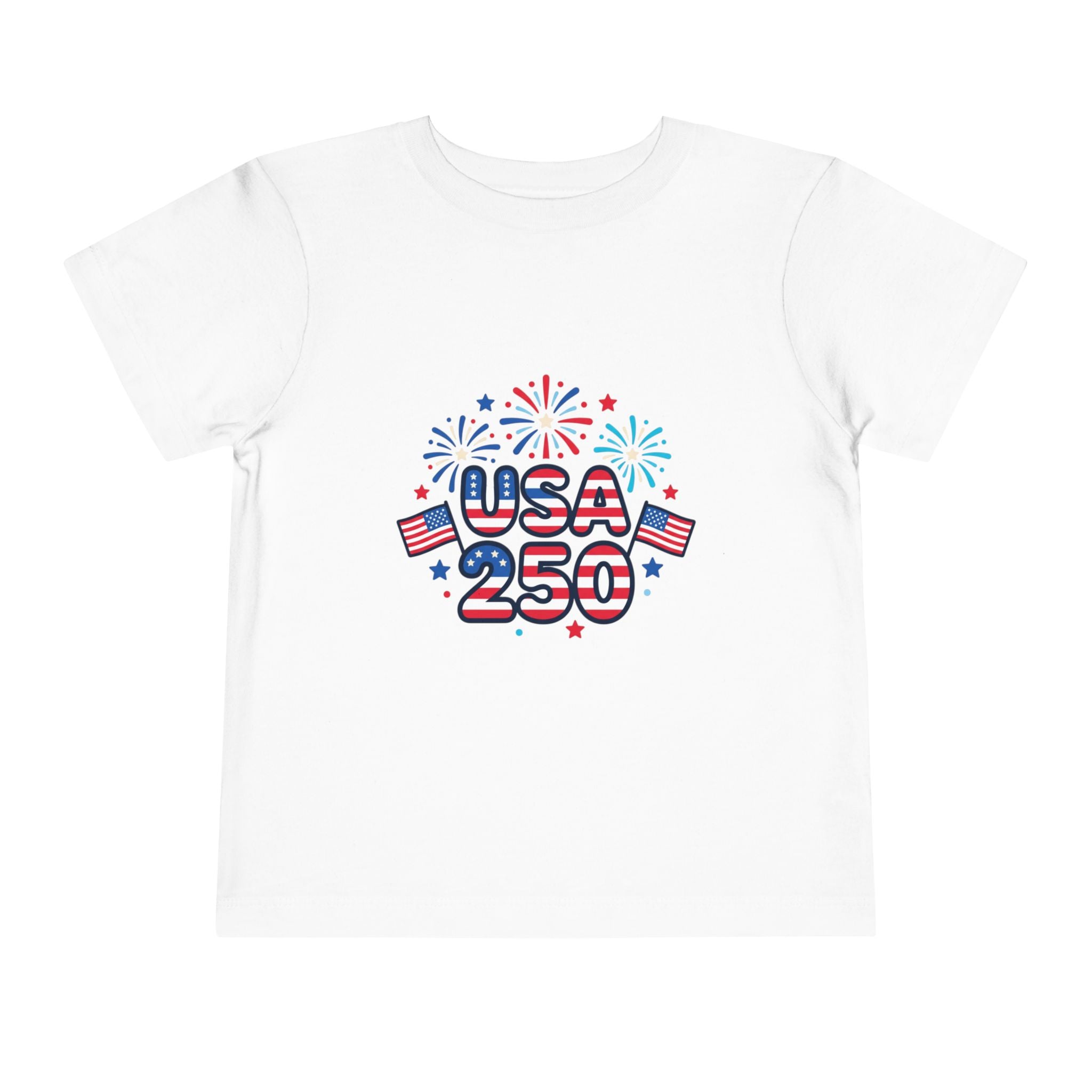 USA 250 Toddler Tee — Patriotic 4th of July Fireworks Shirt