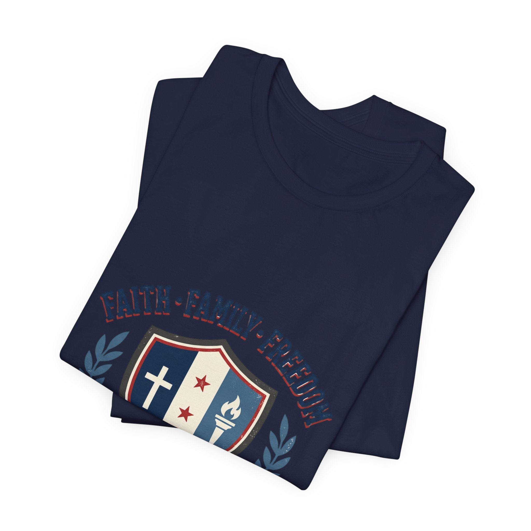 Faith • Family • Freedom Shield Tee | Patriotic, Faith-Based July 4th Vintage Americana
