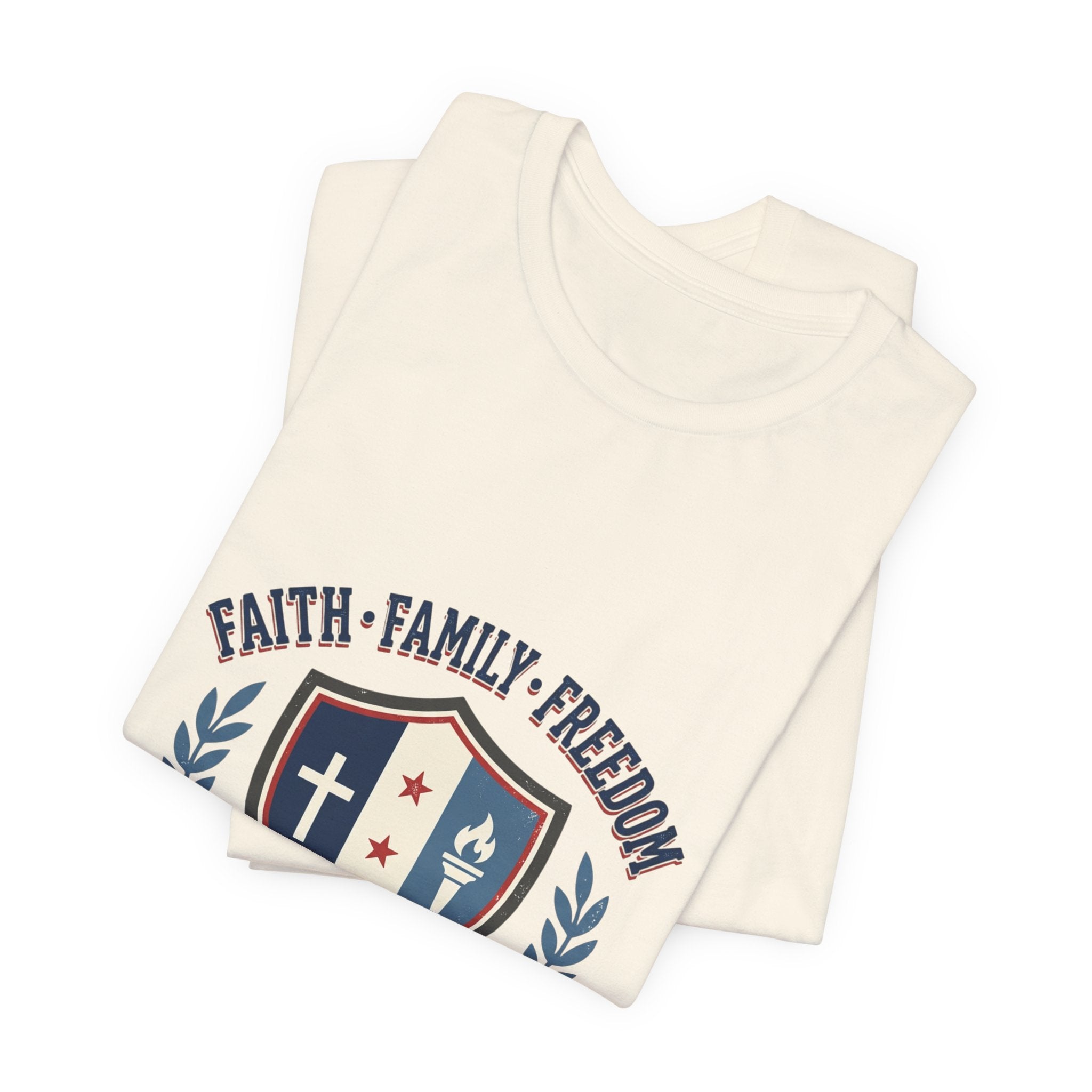 Faith • Family • Freedom Shield Tee | Patriotic, Faith-Based July 4th Vintage Americana