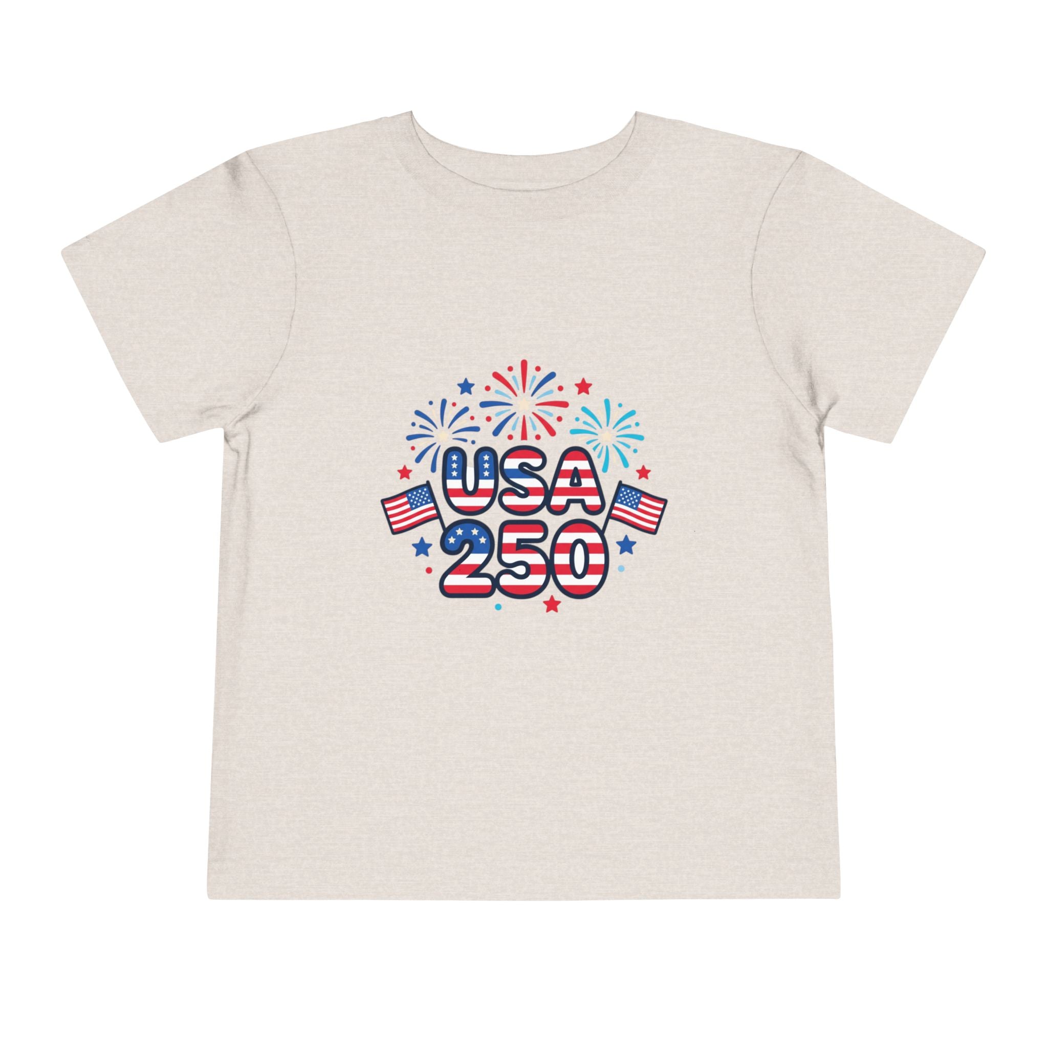 USA 250 Toddler Tee — Patriotic 4th of July Fireworks Shirt