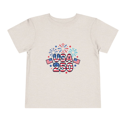 USA 250 Toddler Tee — Patriotic 4th of July Fireworks Shirt