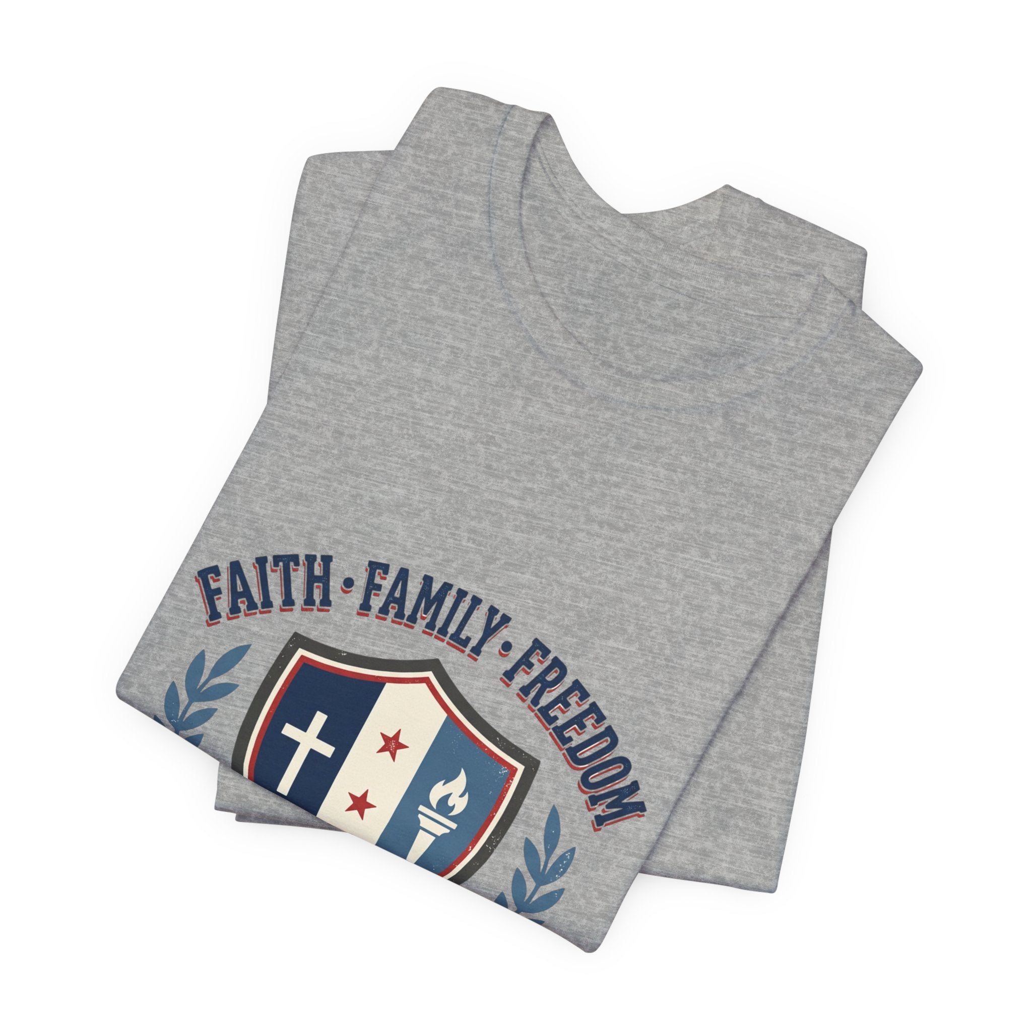 Faith • Family • Freedom Shield Tee | Patriotic, Faith-Based July 4th Vintage Americana