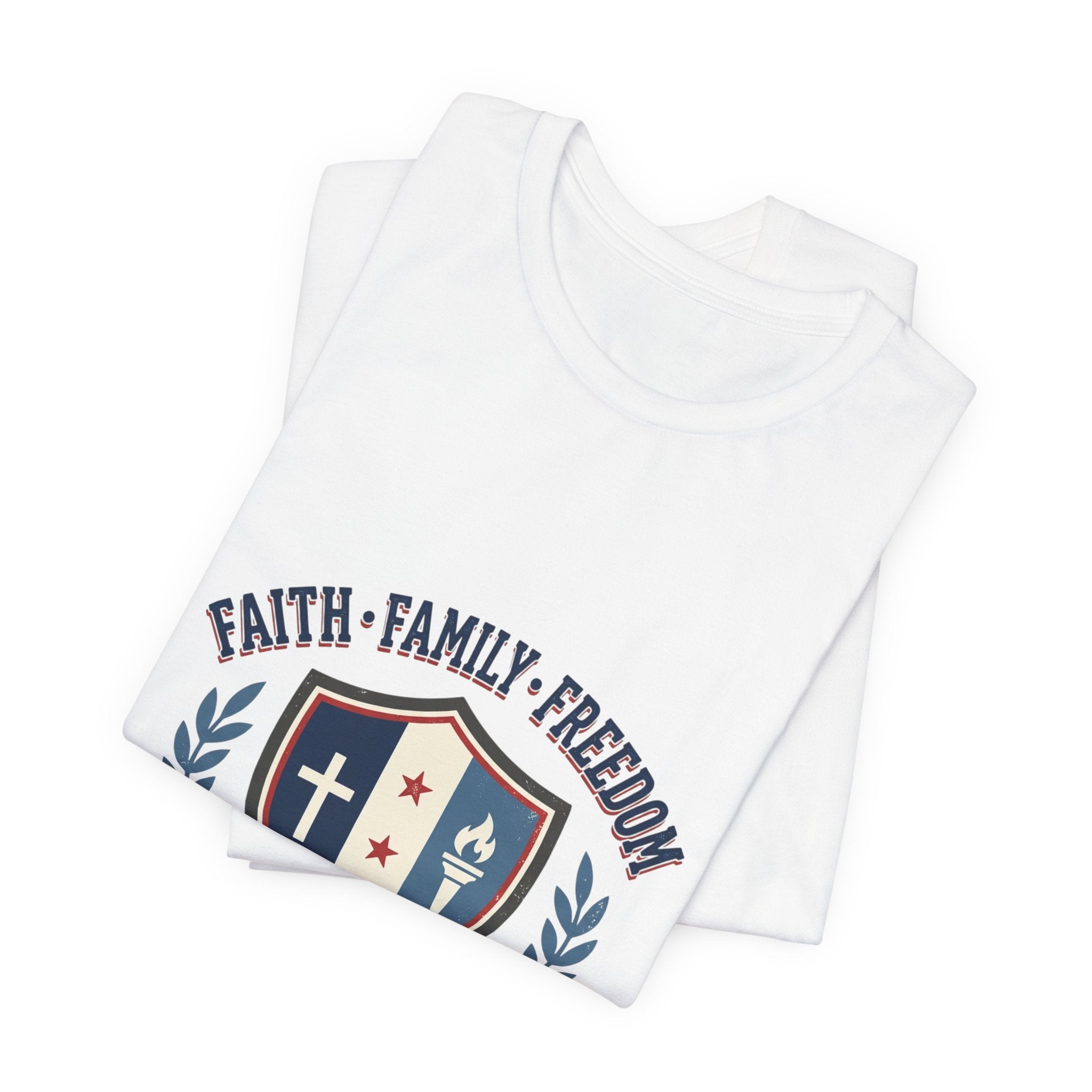 Faith • Family • Freedom Shield Tee | Patriotic, Faith-Based July 4th Vintage Americana