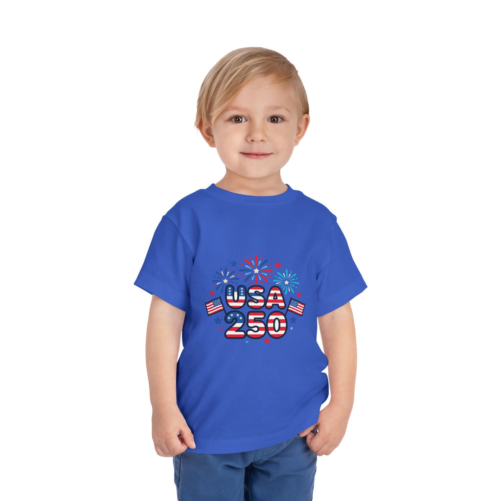 USA 250 Toddler Tee — Patriotic 4th of July Fireworks Shirt