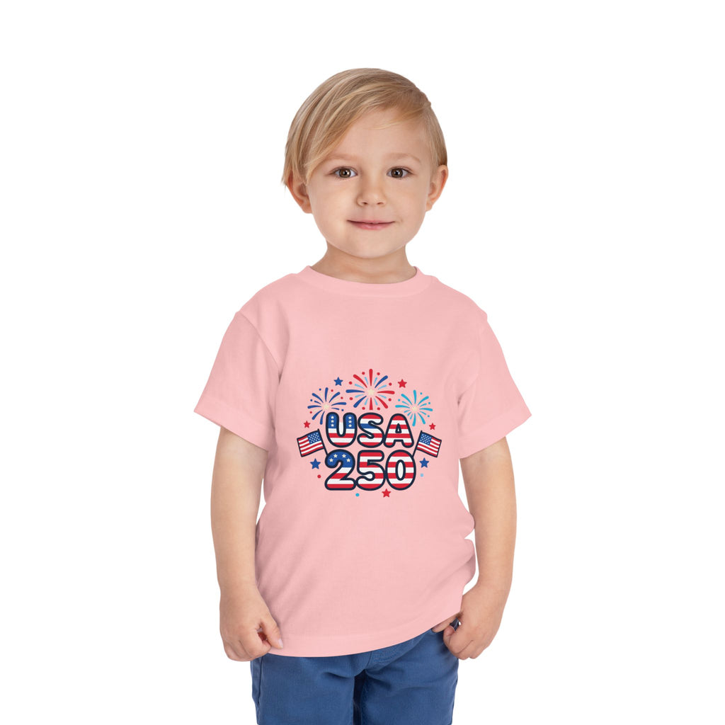 USA 250 Toddler Tee — Patriotic 4th of July Fireworks Shirt