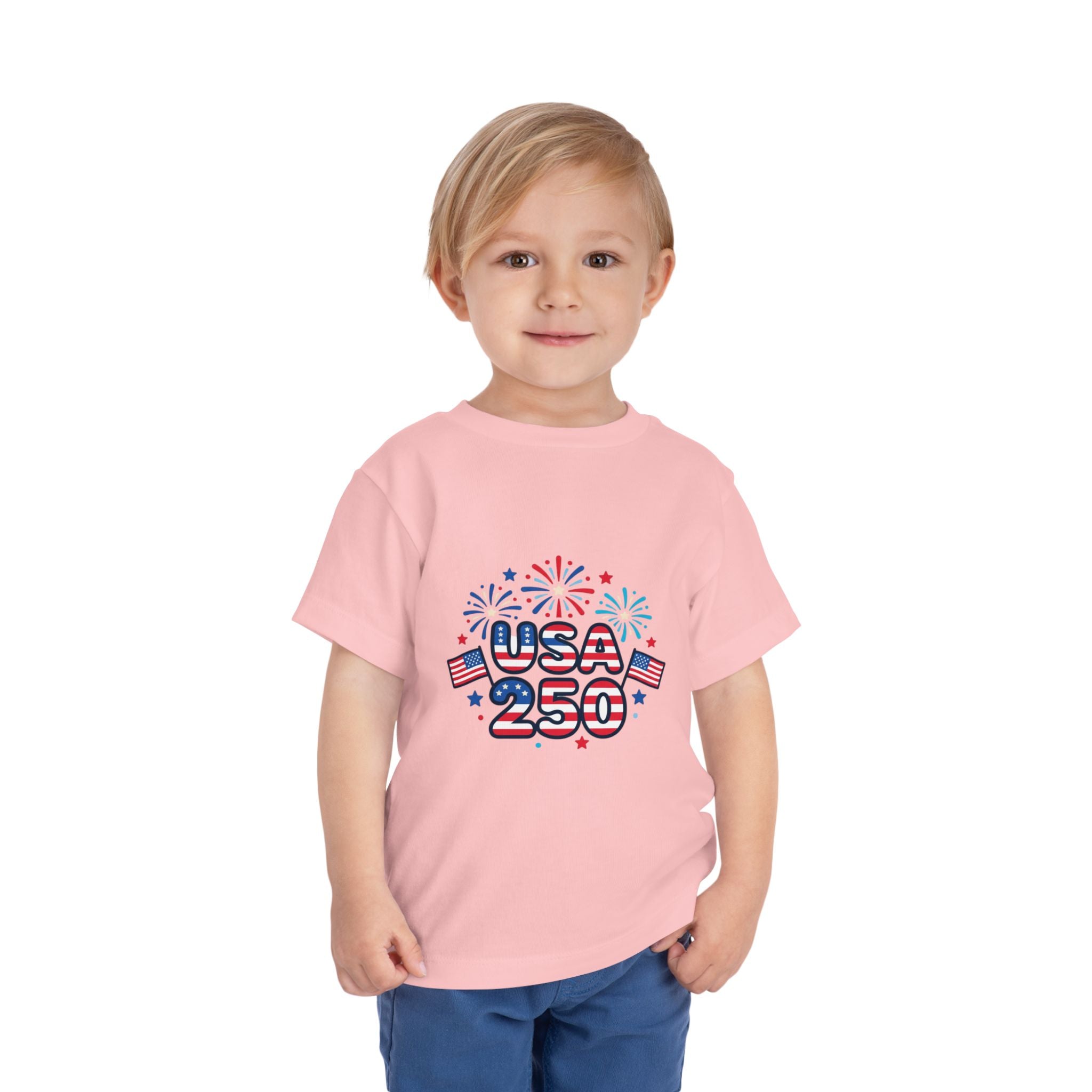 USA 250 Toddler Tee — Patriotic 4th of July Fireworks Shirt