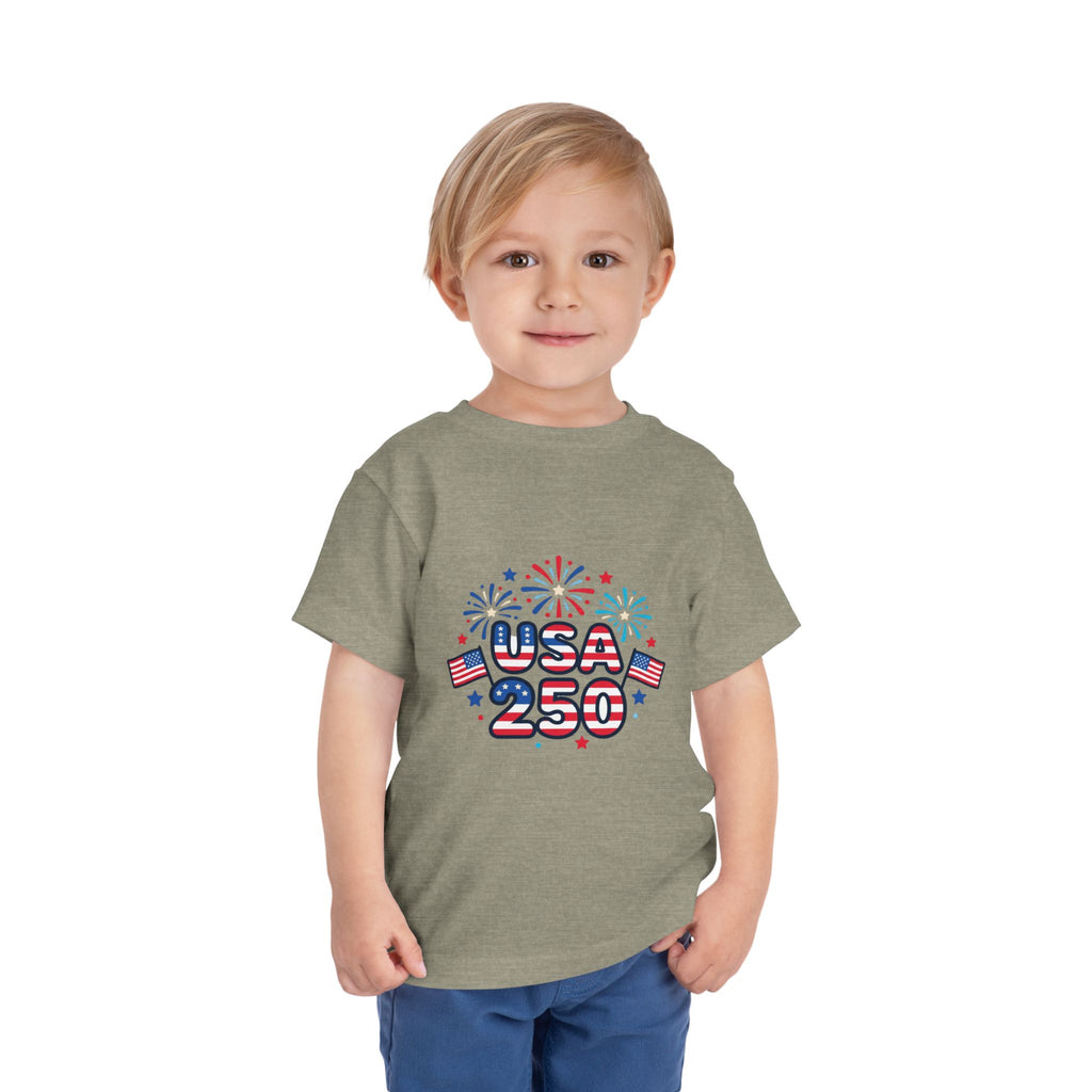 USA 250 Toddler Tee — Patriotic 4th of July Fireworks Shirt