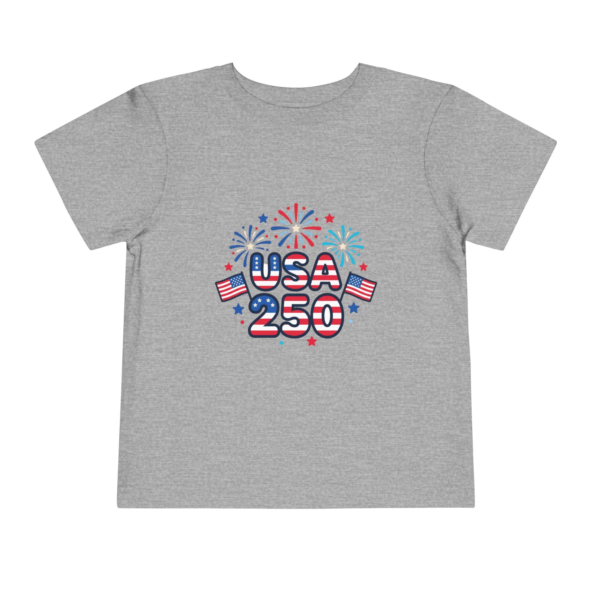 USA 250 Toddler Tee — Patriotic 4th of July Fireworks Shirt