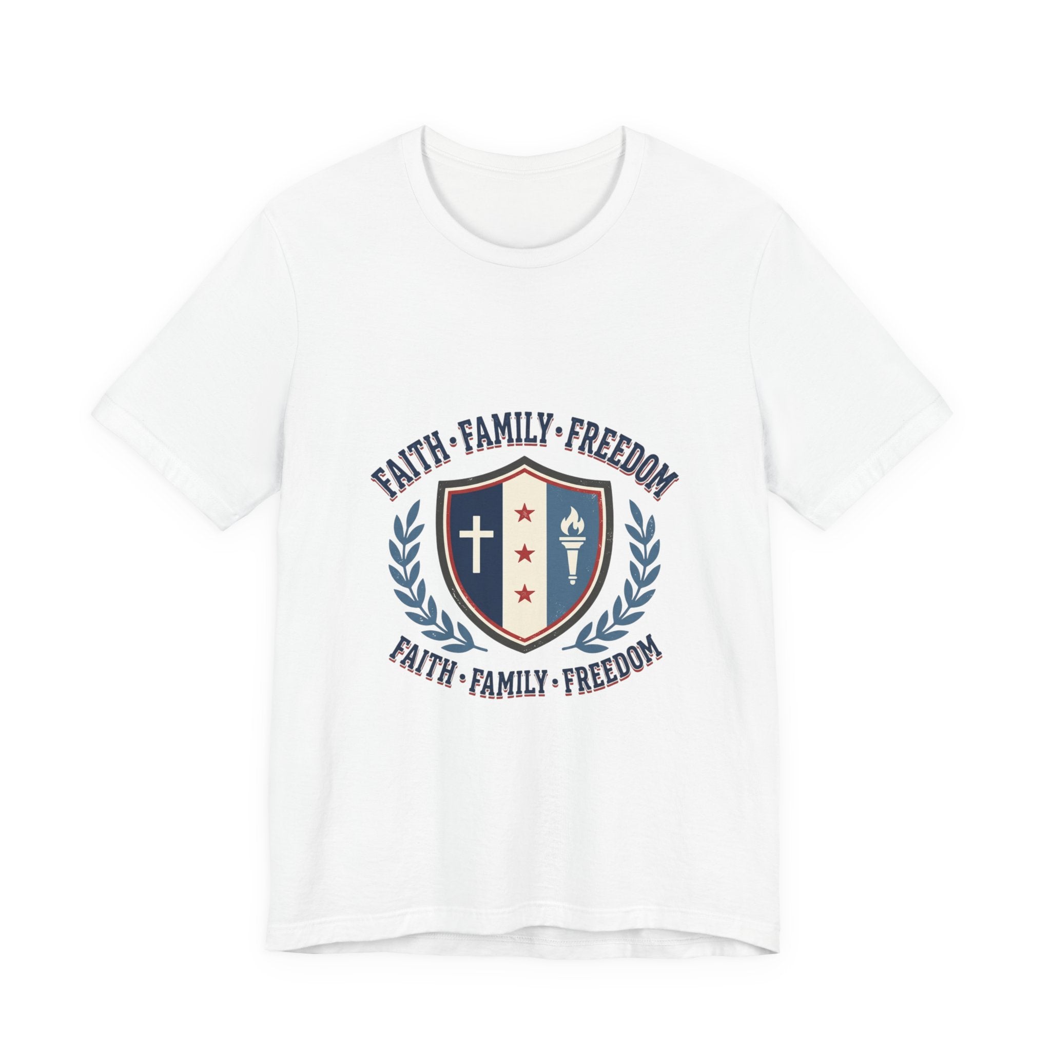 Faith • Family • Freedom Shield Tee | Patriotic, Faith-Based July 4th Vintage Americana
