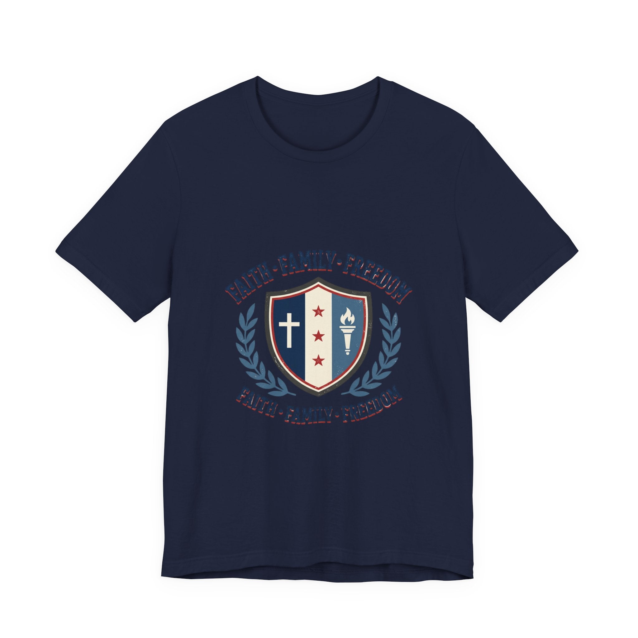 Faith • Family • Freedom Shield Tee | Patriotic, Faith-Based July 4th Vintage Americana